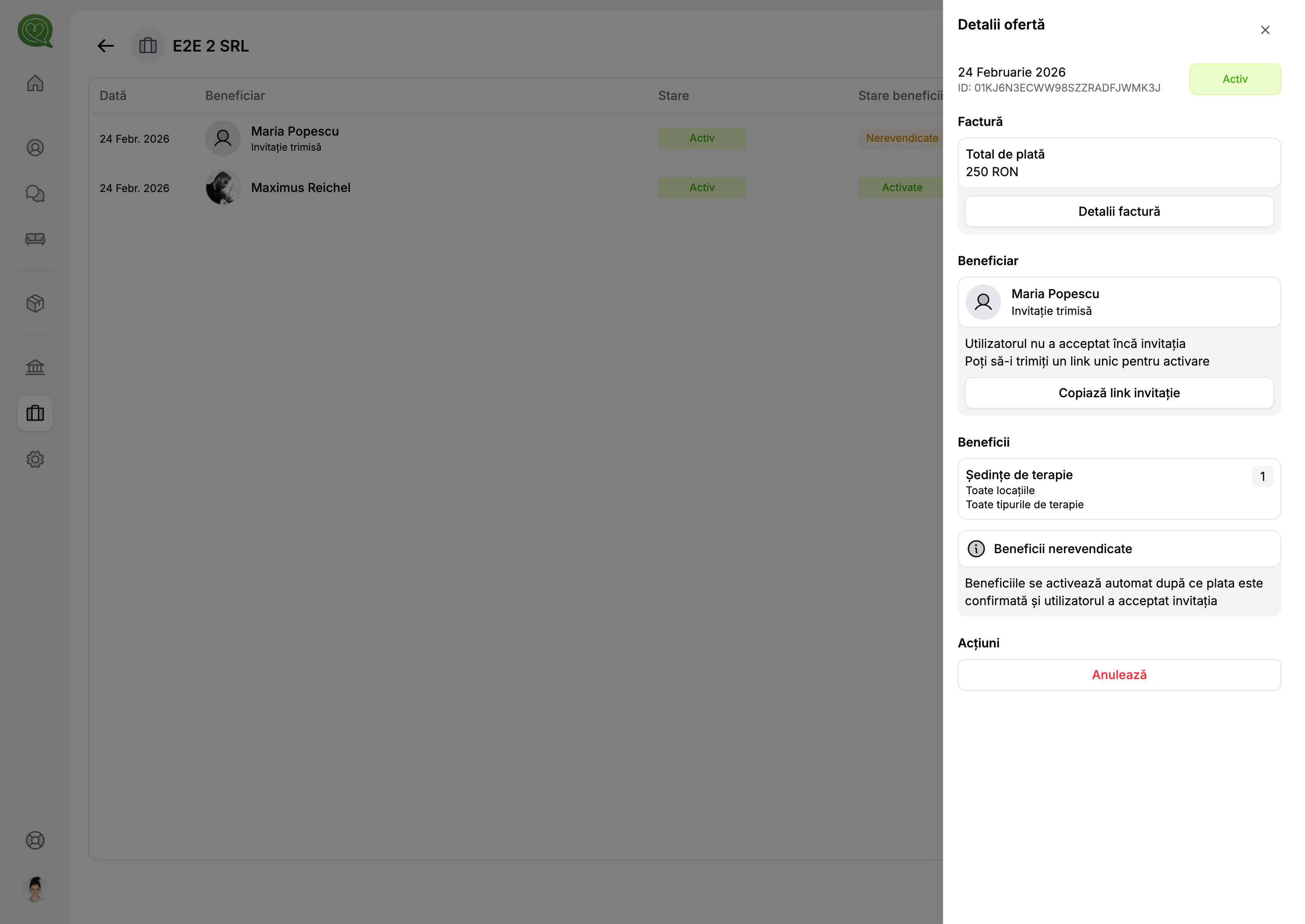 Detalii ofertă — beneficiar invitat