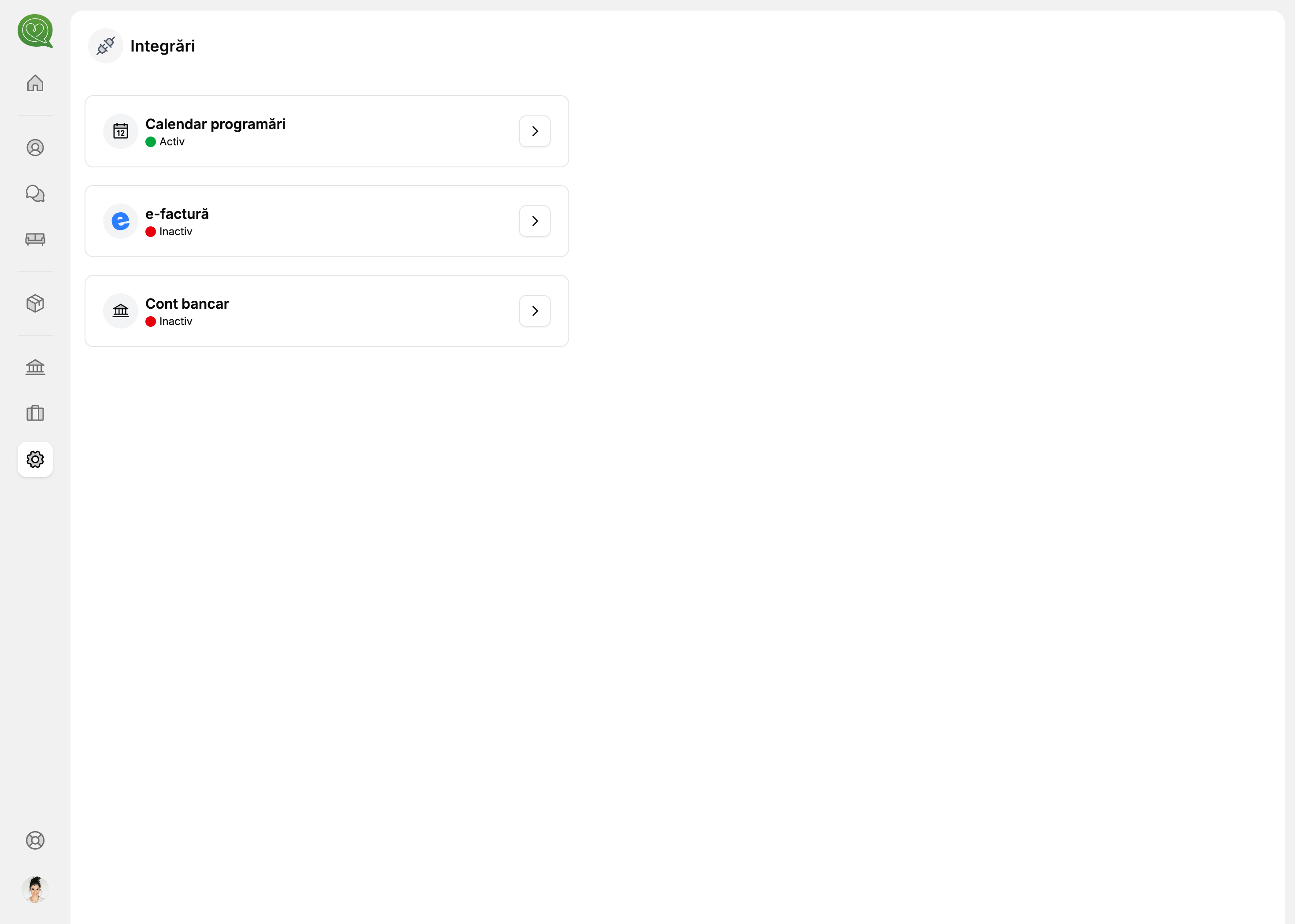 Pagina de integrări