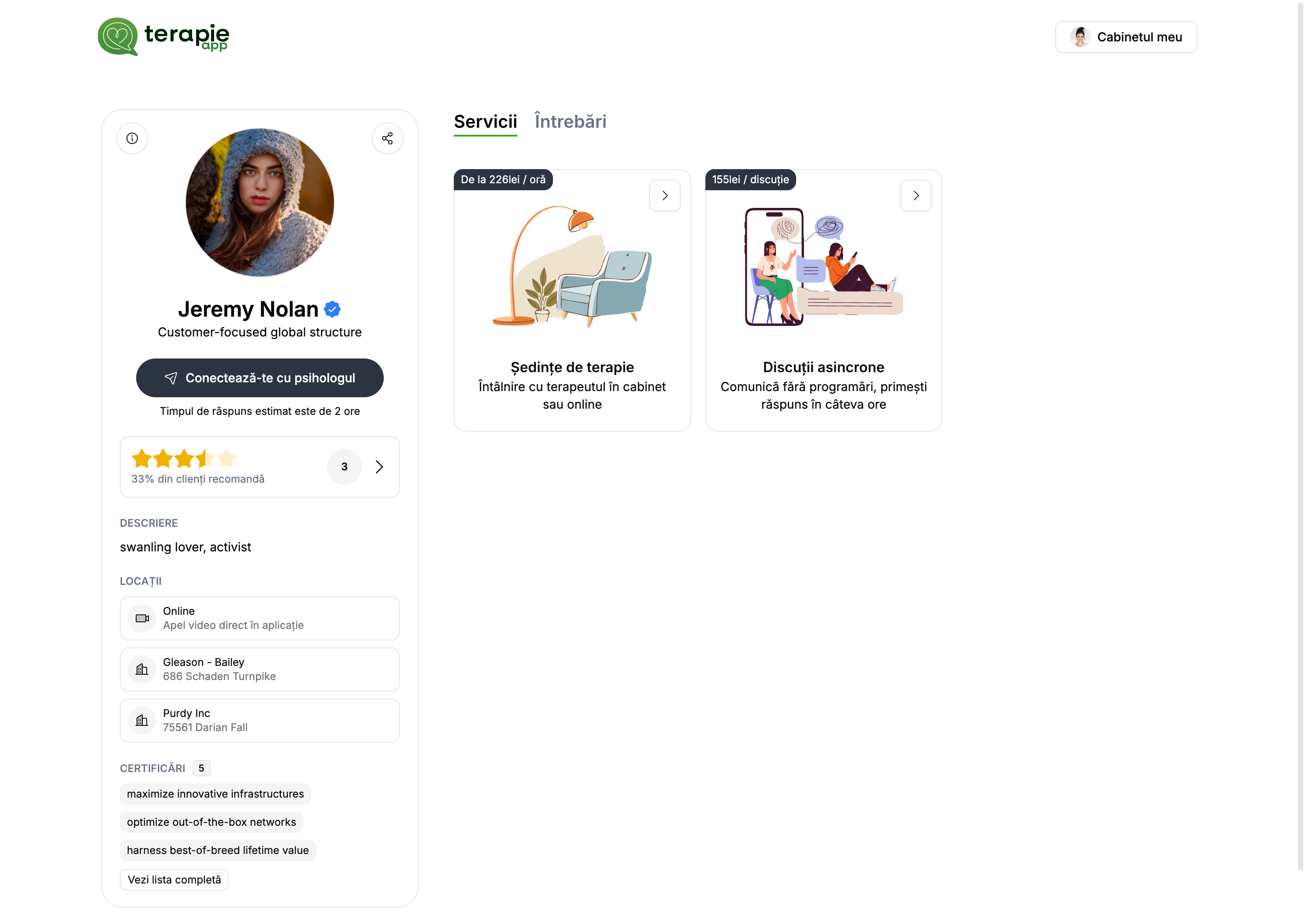 Profil public — buton conectare