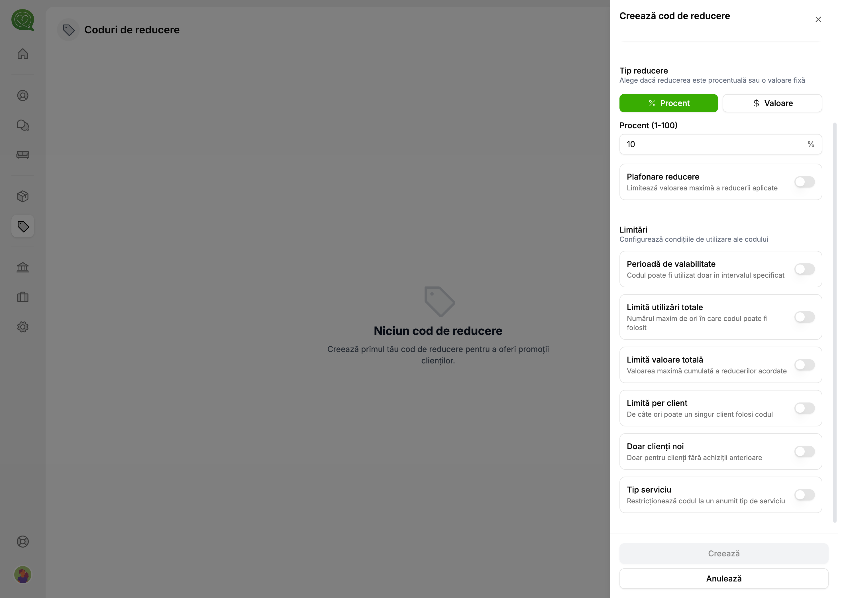 Limitări cod de reducere