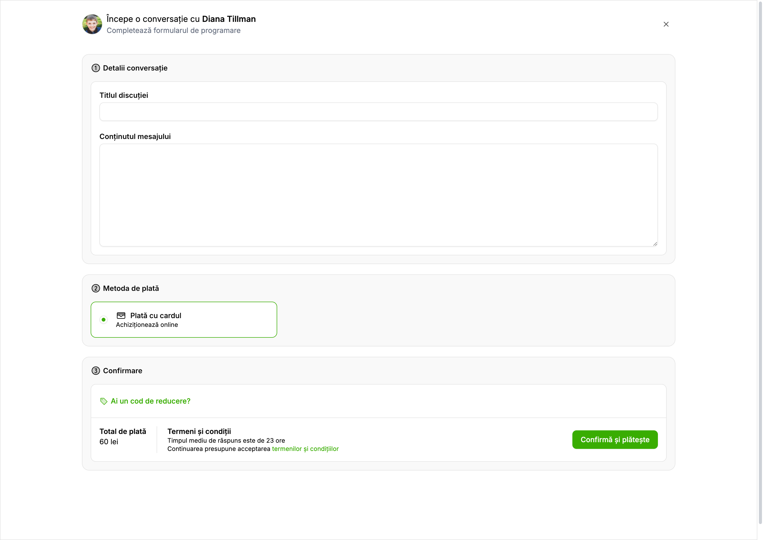 Opțiunea „Ai un cod de reducere?"