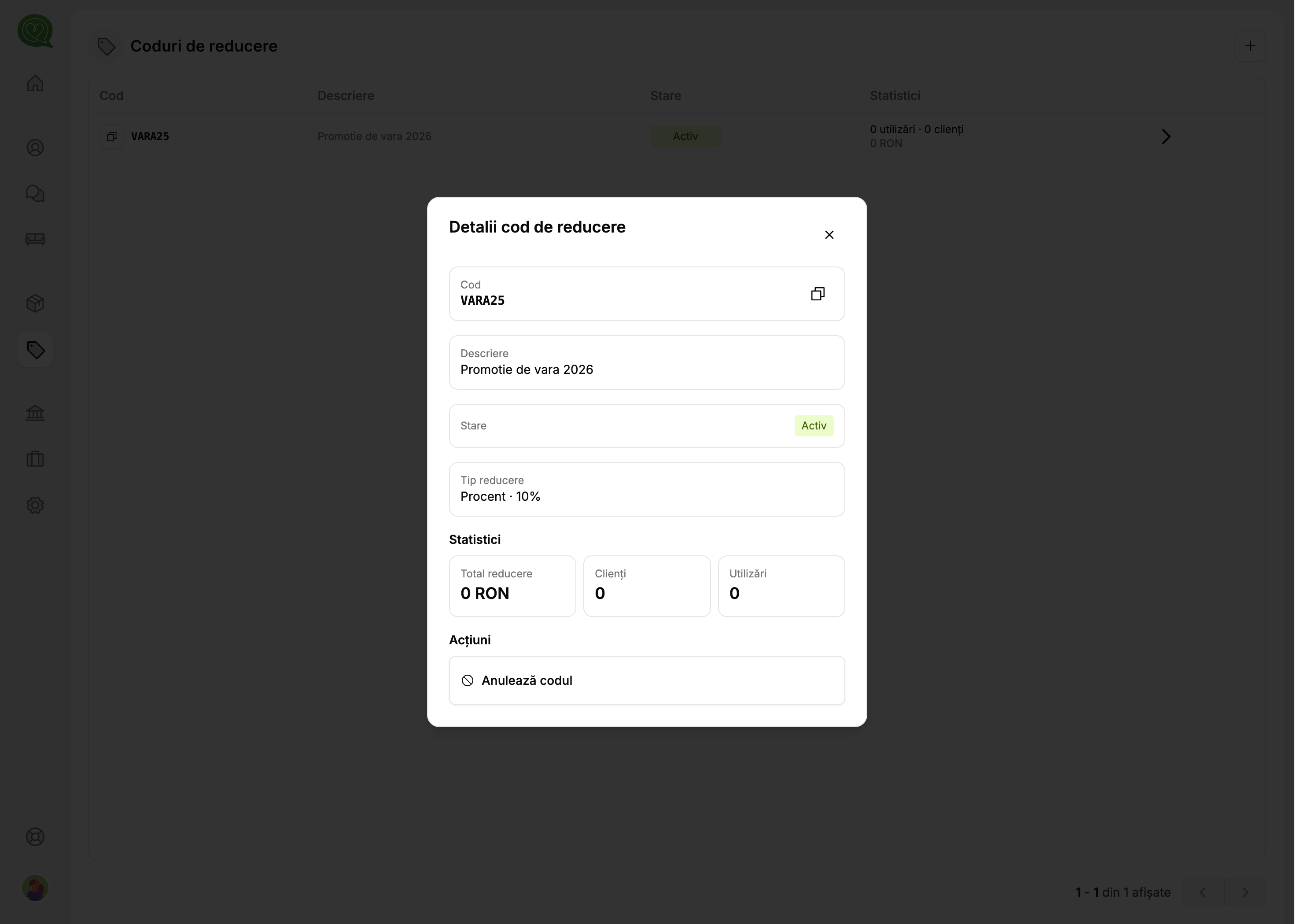 Detalii cod de reducere