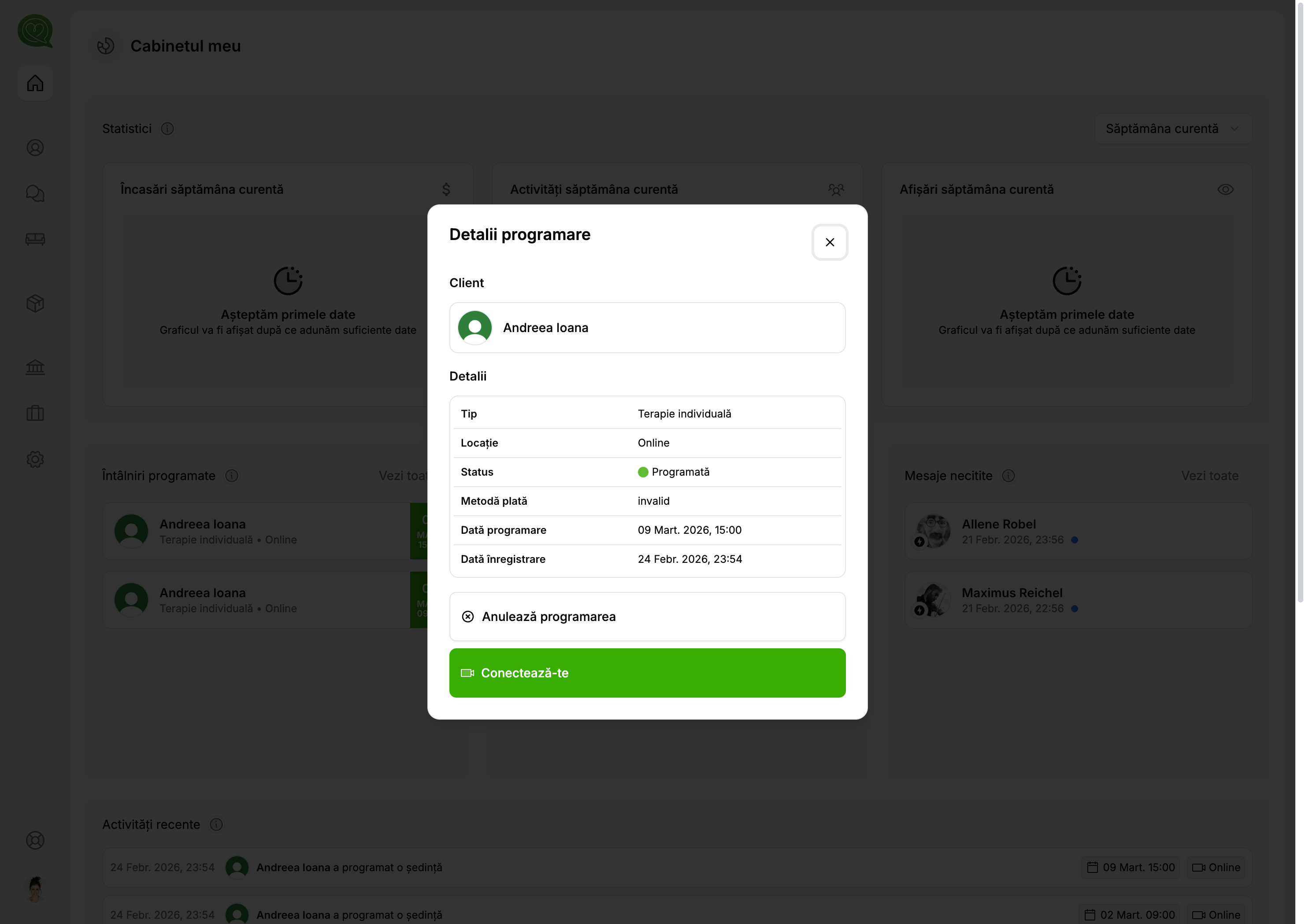 Butonul Conectează-te activ