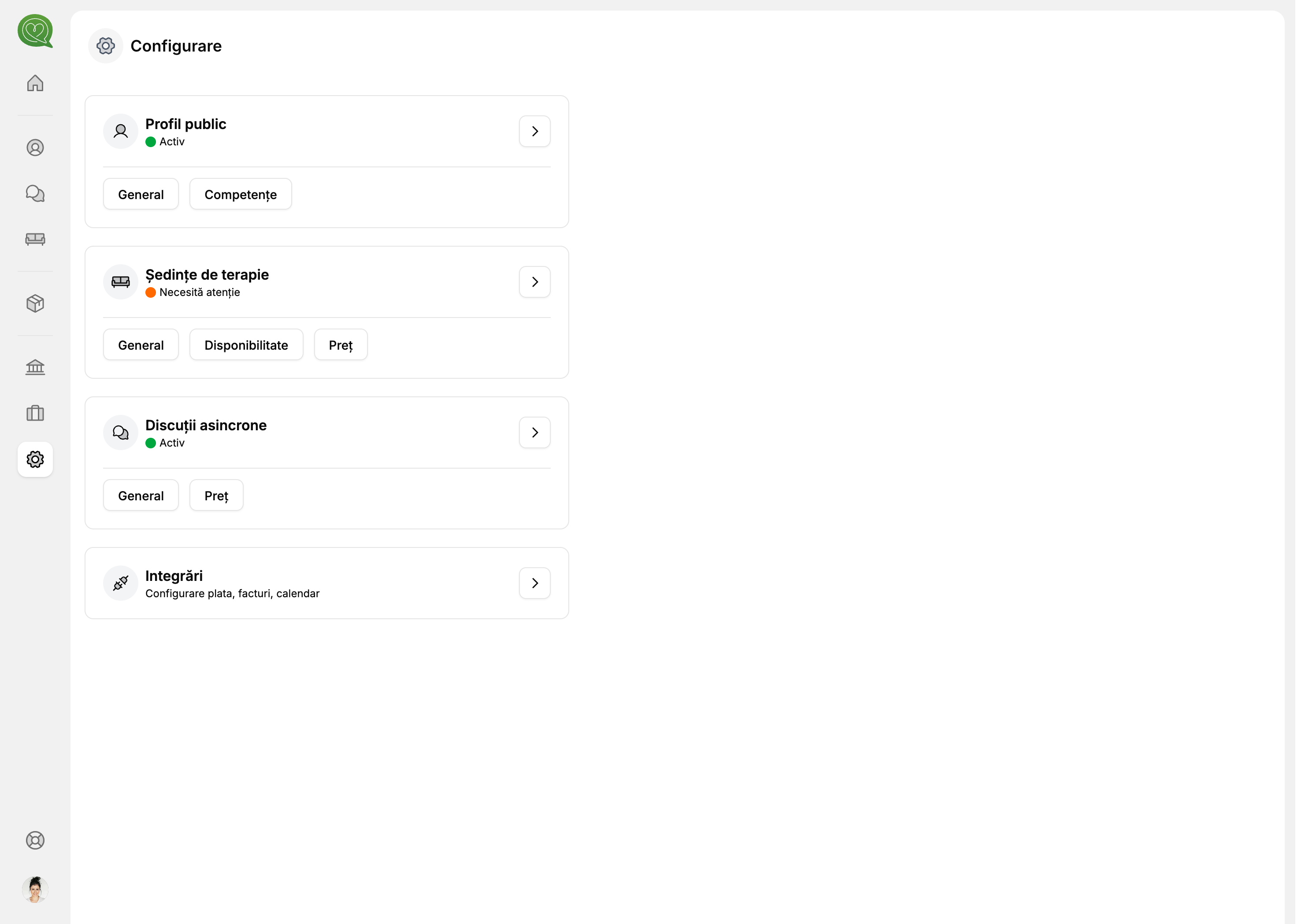 Pagina de configurare