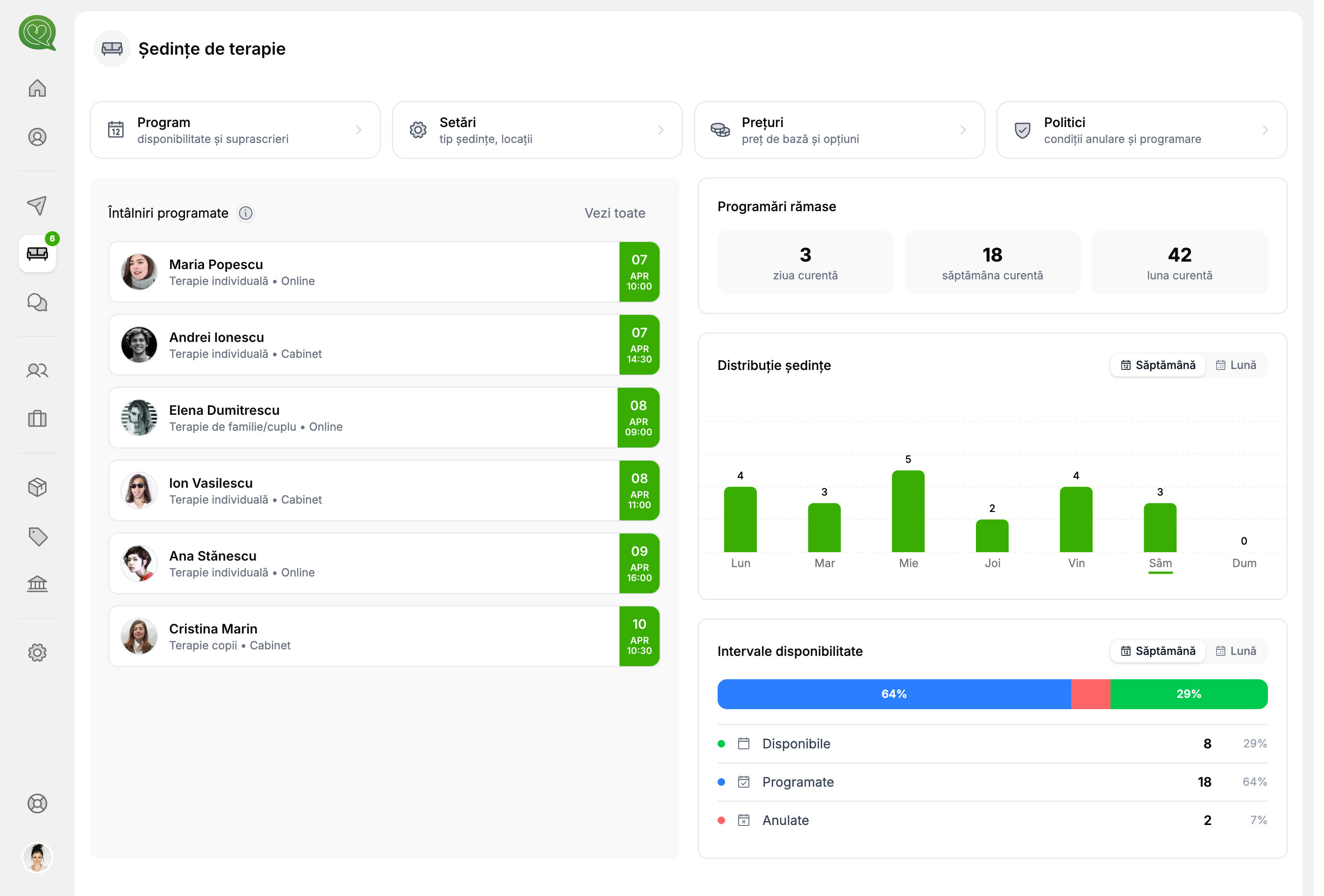 Pagina principală ședințe