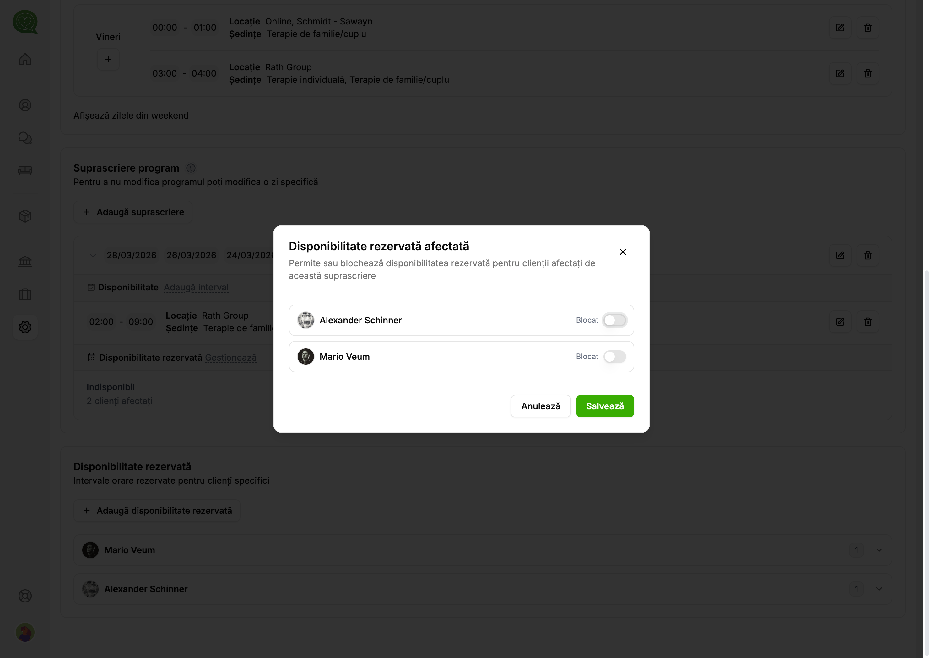 Gestionare disponibilitate rezervată