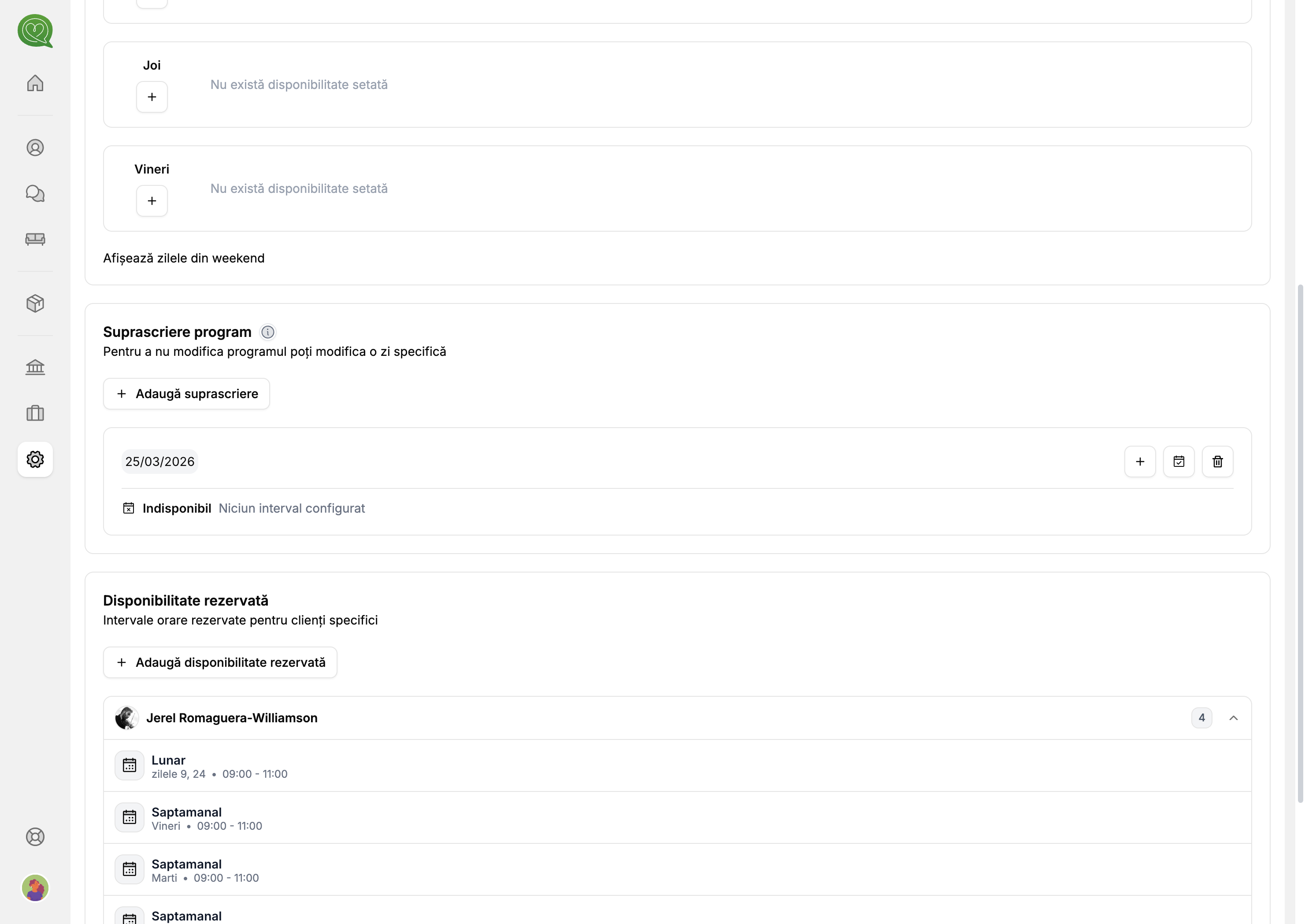 Disponibilitate rezervată extinsă