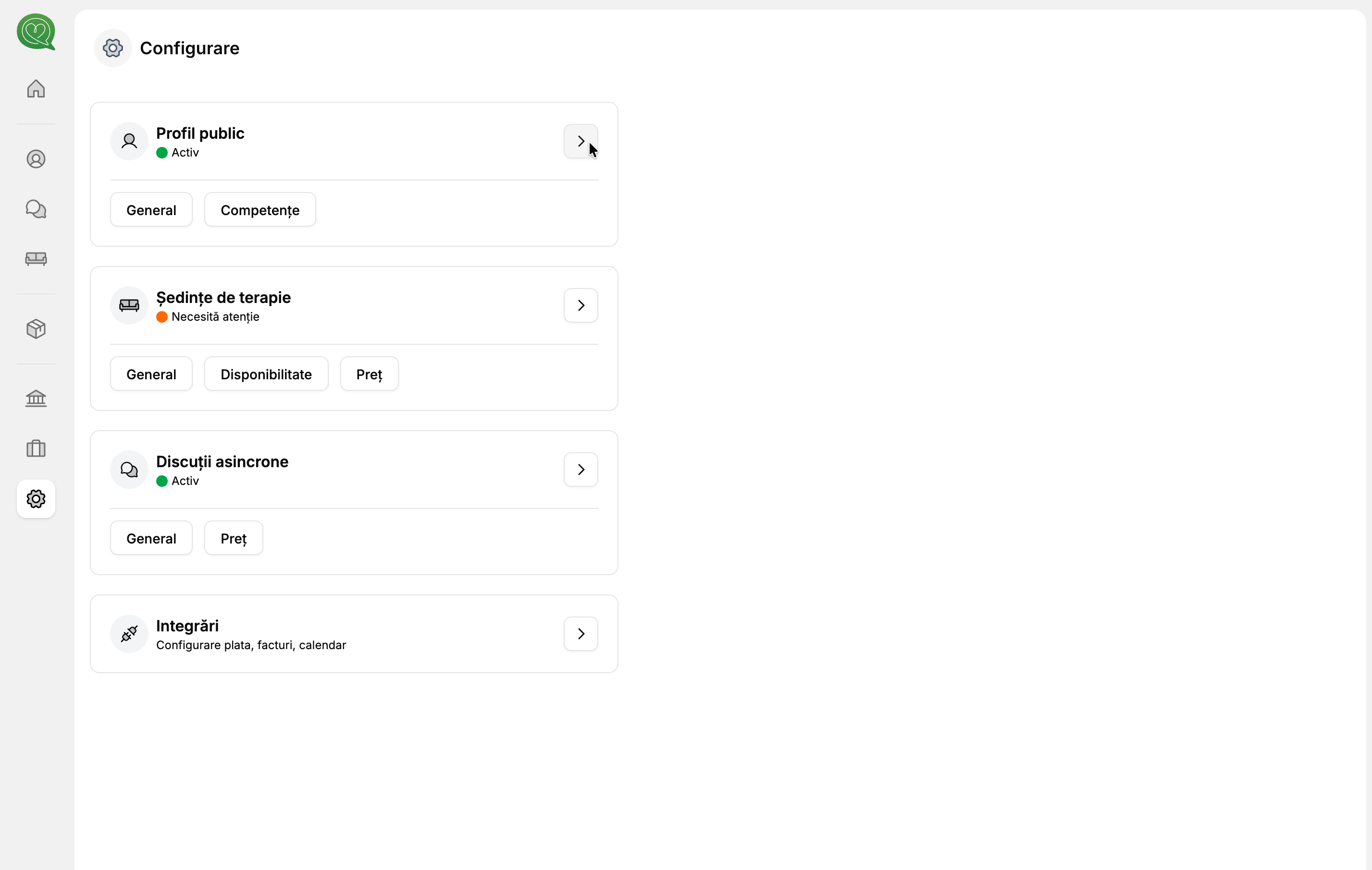 Pagina de configurare