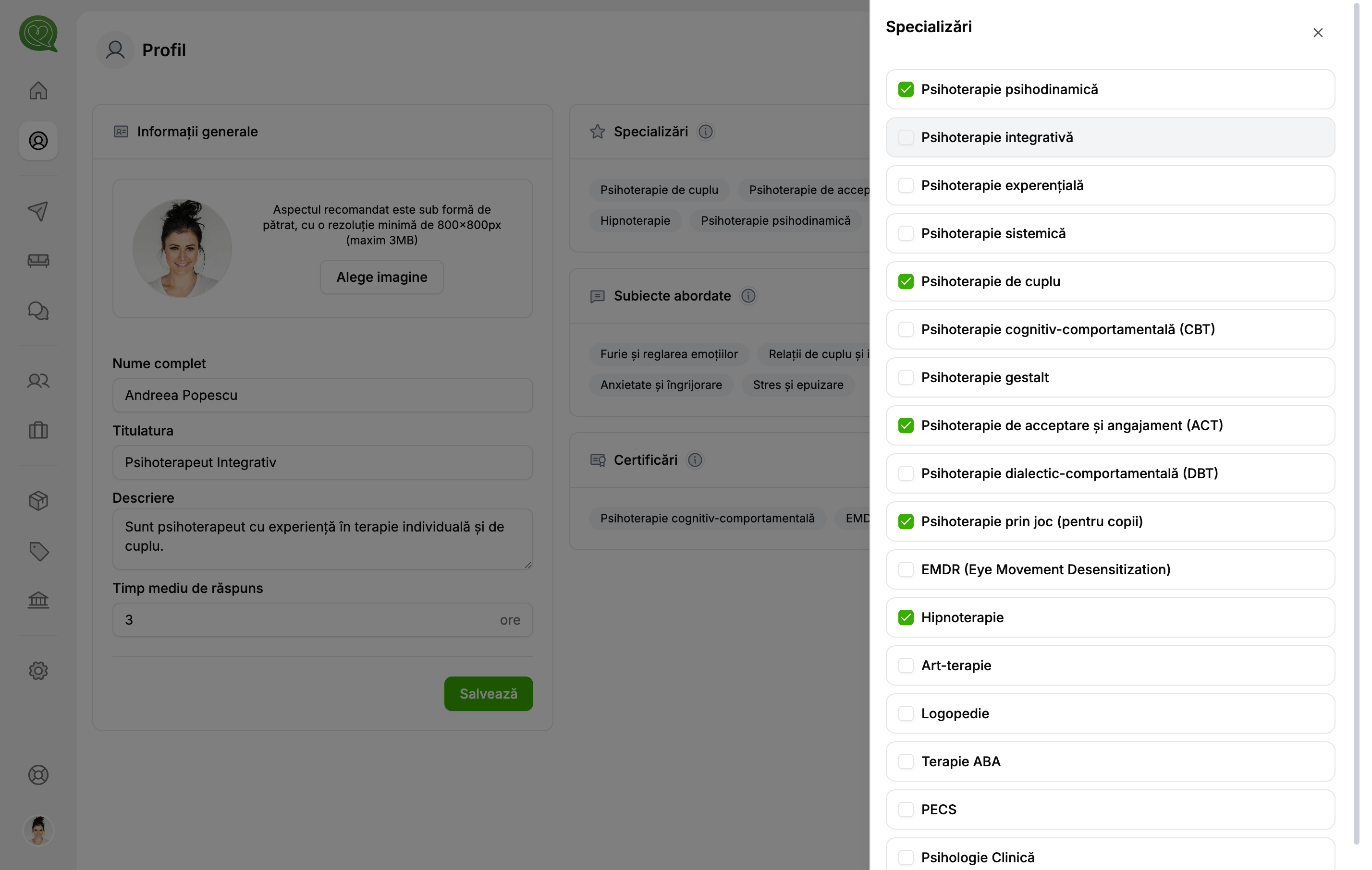 Editare specializări