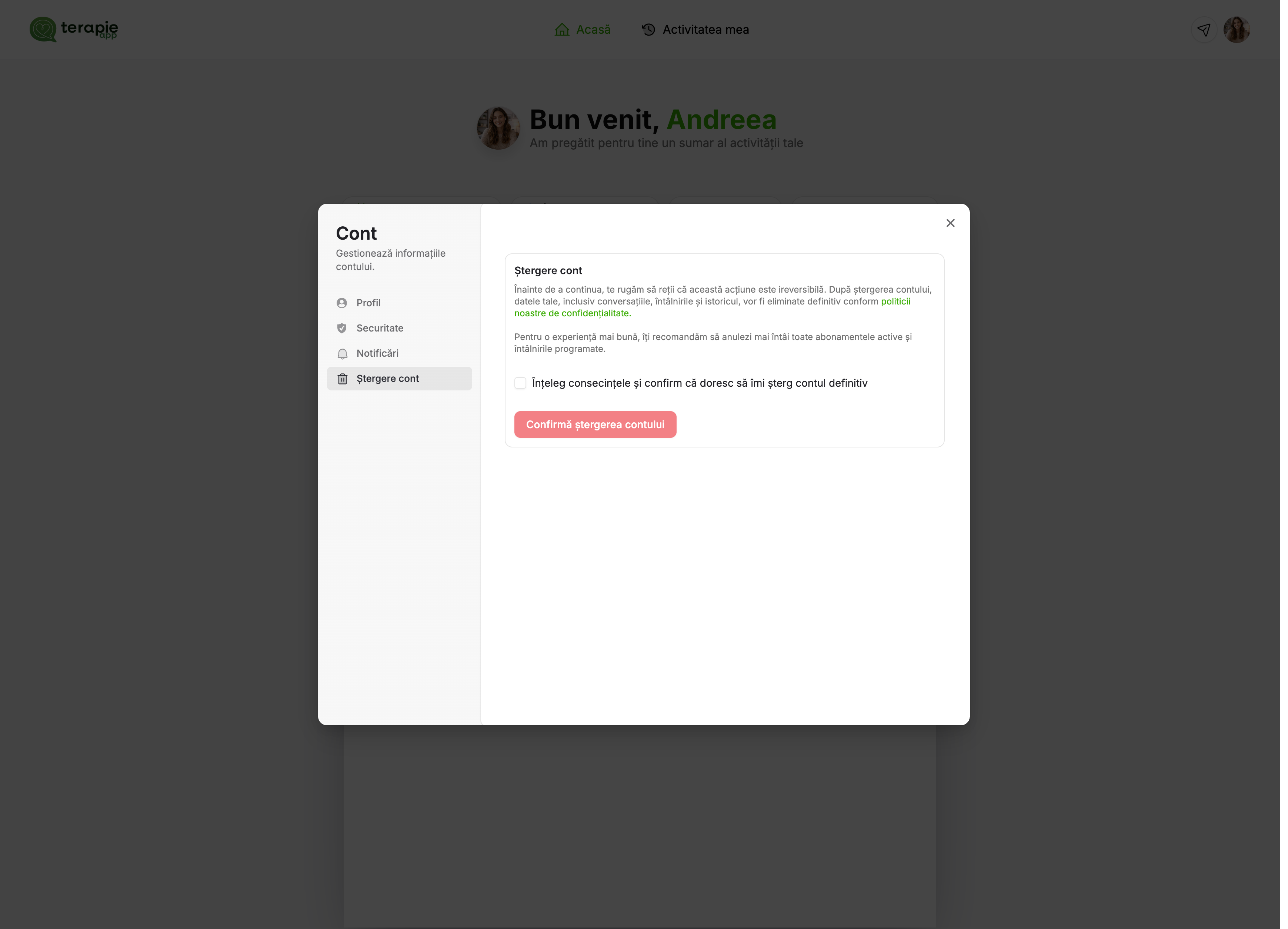 Ștergere cont