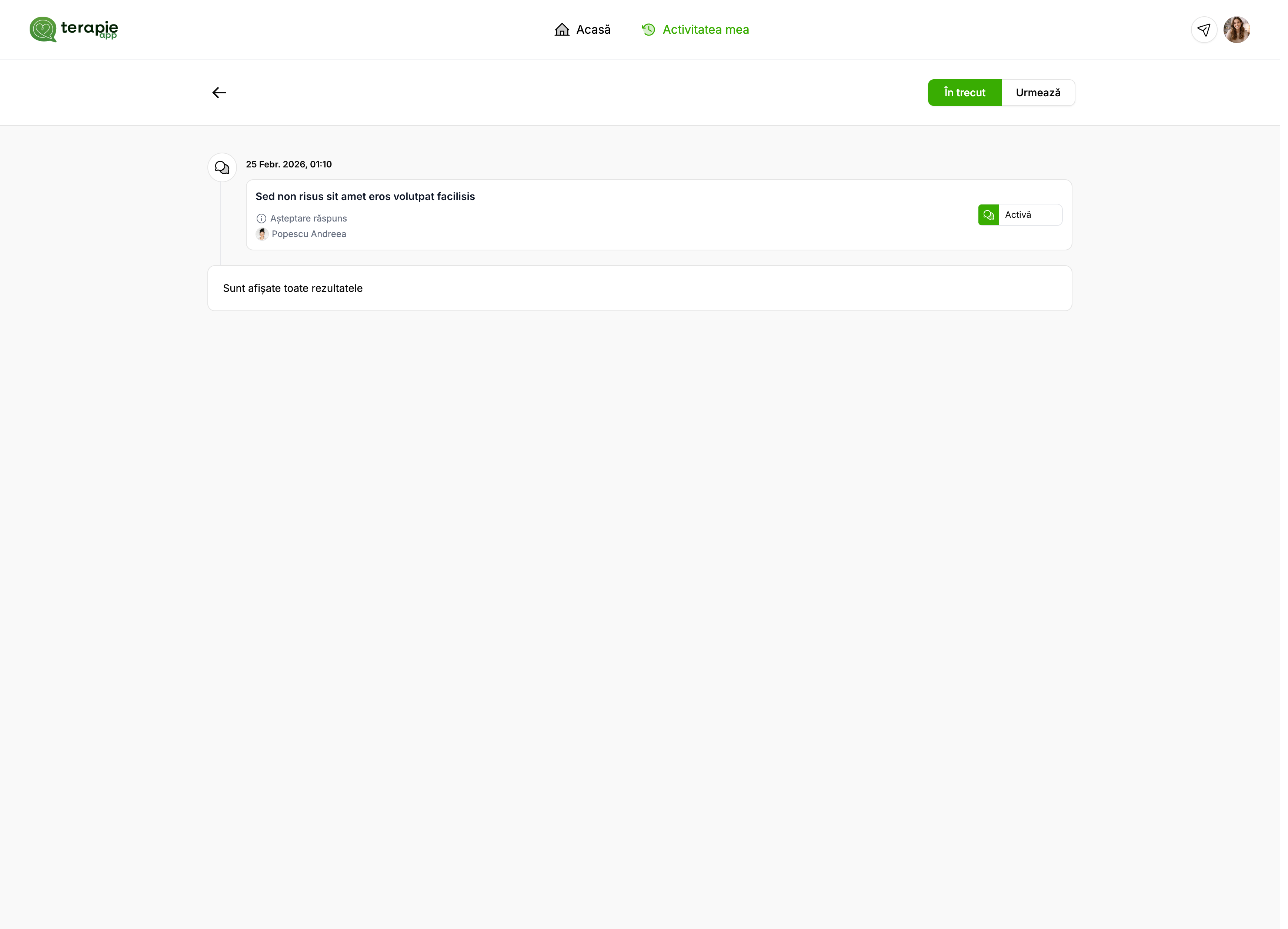 Activitatea mea — în trecut