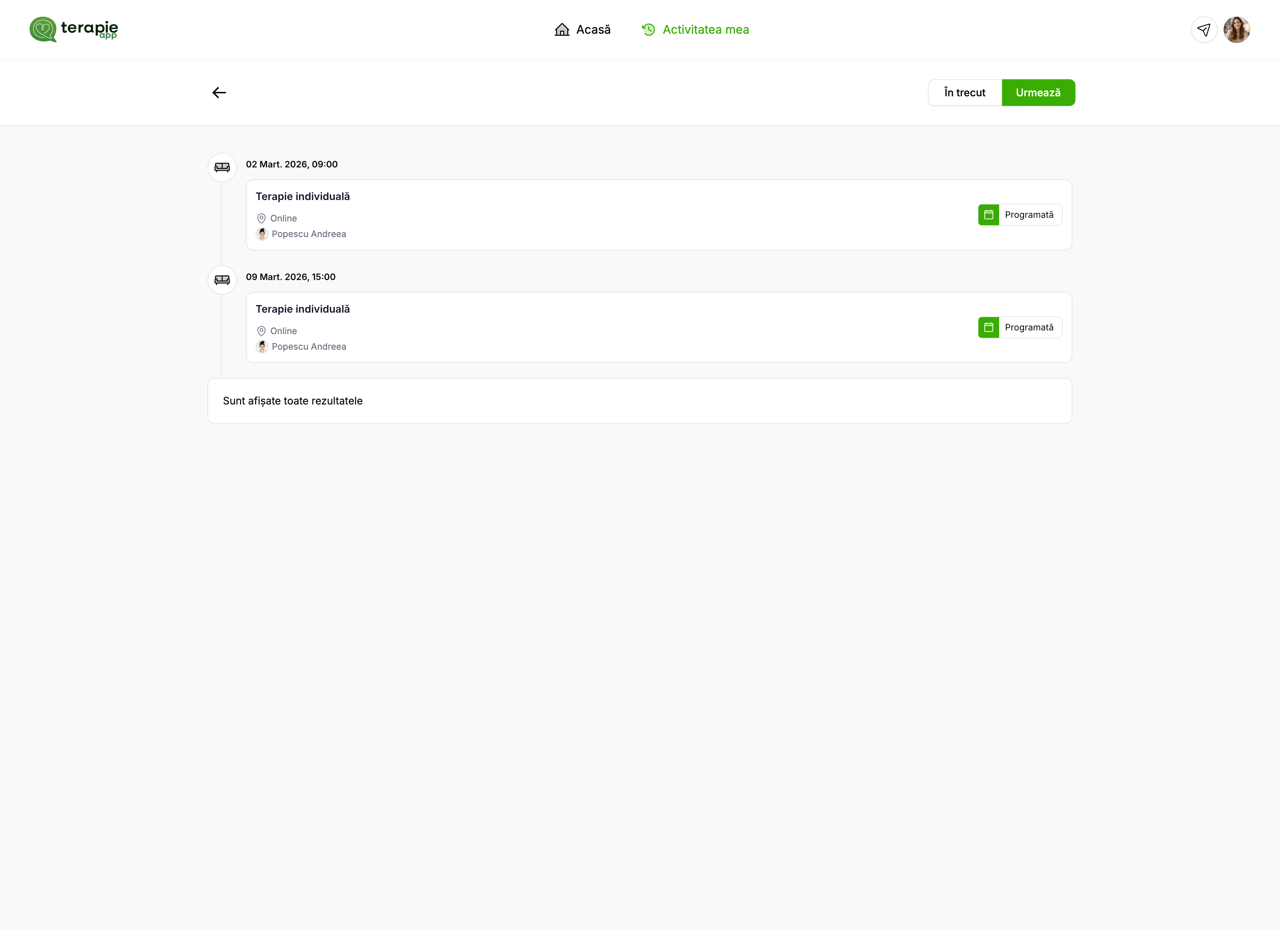 Activitatea mea — urmează