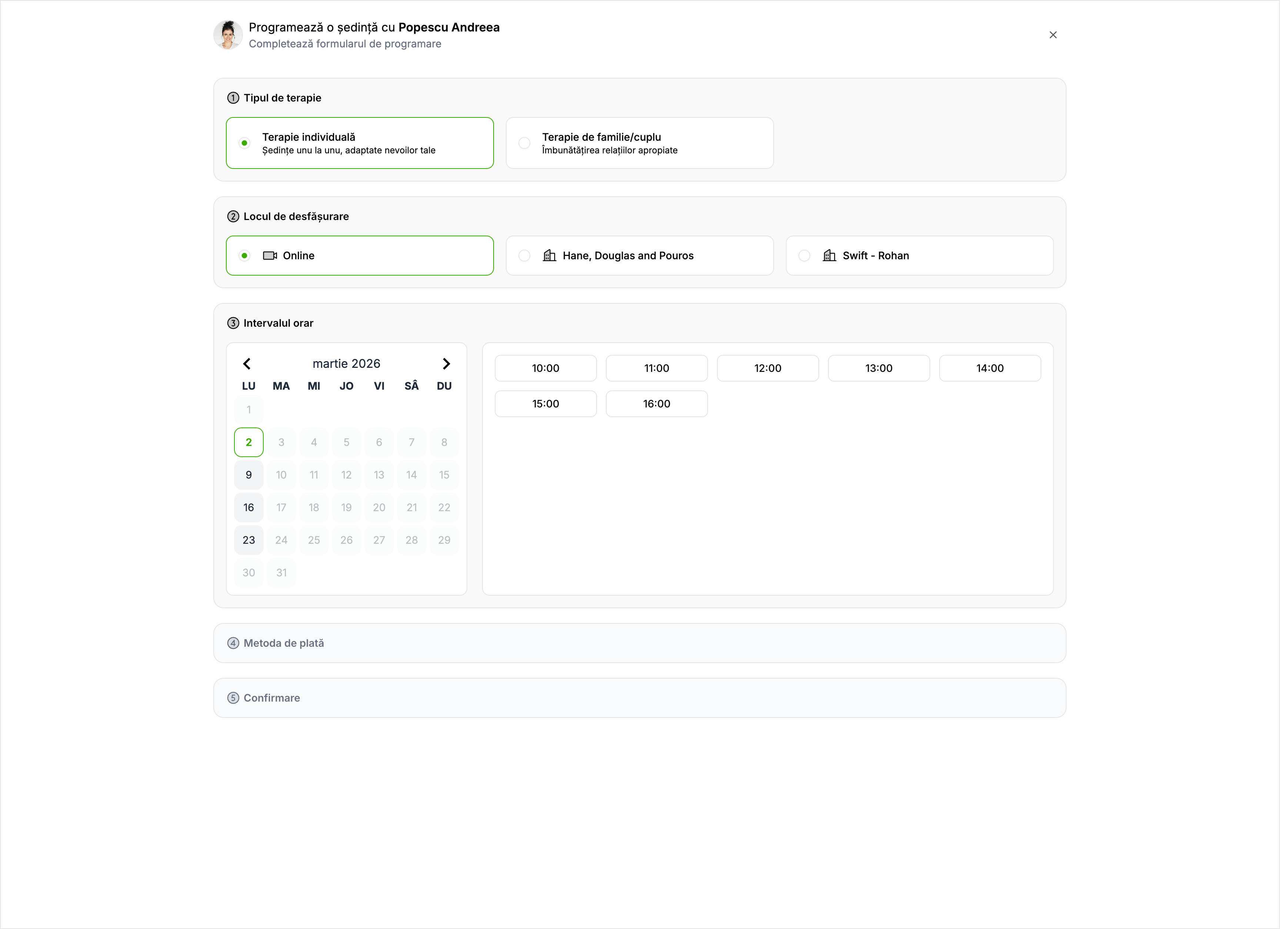 Calendarul de disponibilitate