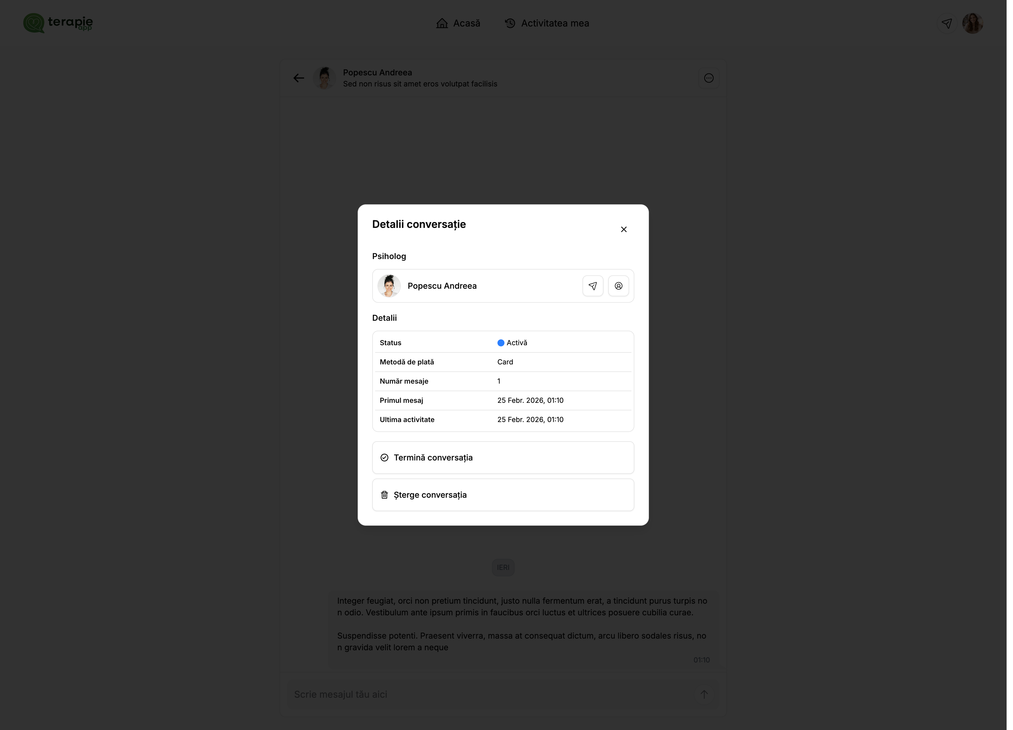 Detalii conversație