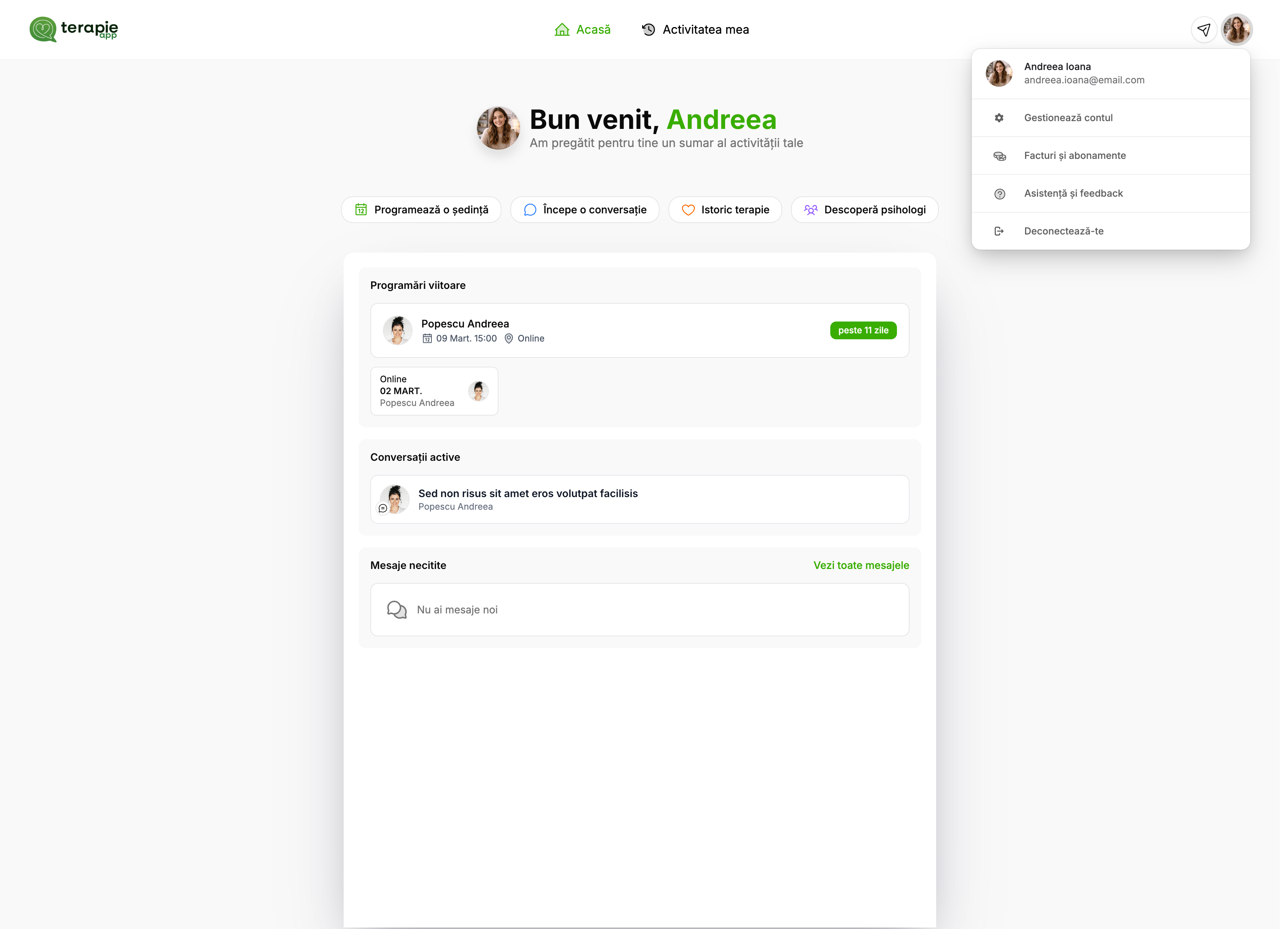 Meniul utilizatorului