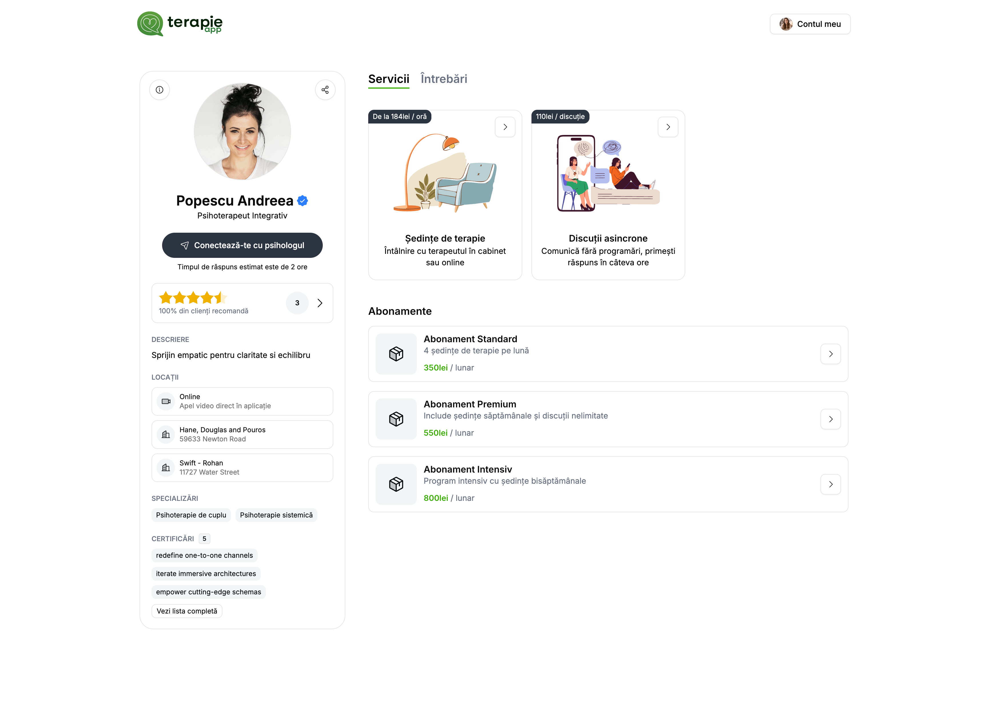 Profilul complet al terapeutului