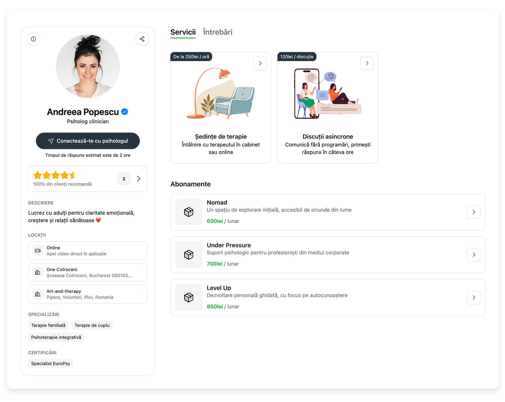 Captură de ecran aplicație